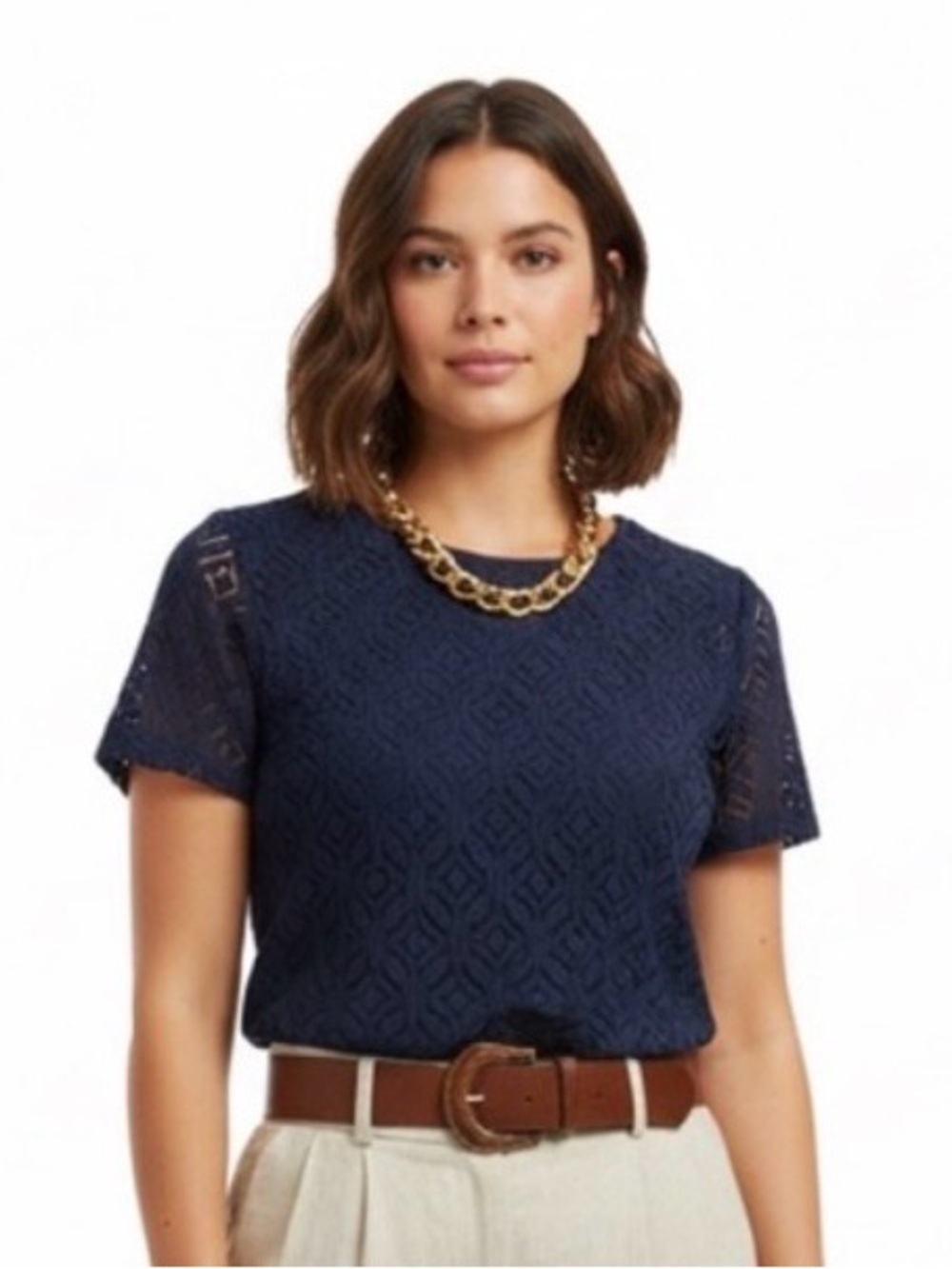 Market & Spruce Navy Blue Lace Detail Top